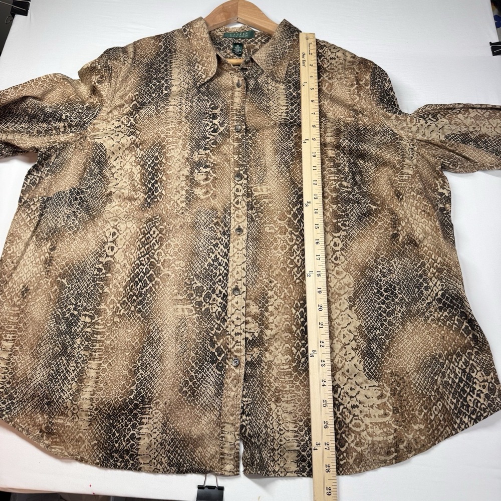Lauren Ralph Lauren Tunic Top 3X Button 100% Cotton Print 3XL Animal Long Slv - Picture 5 of 9